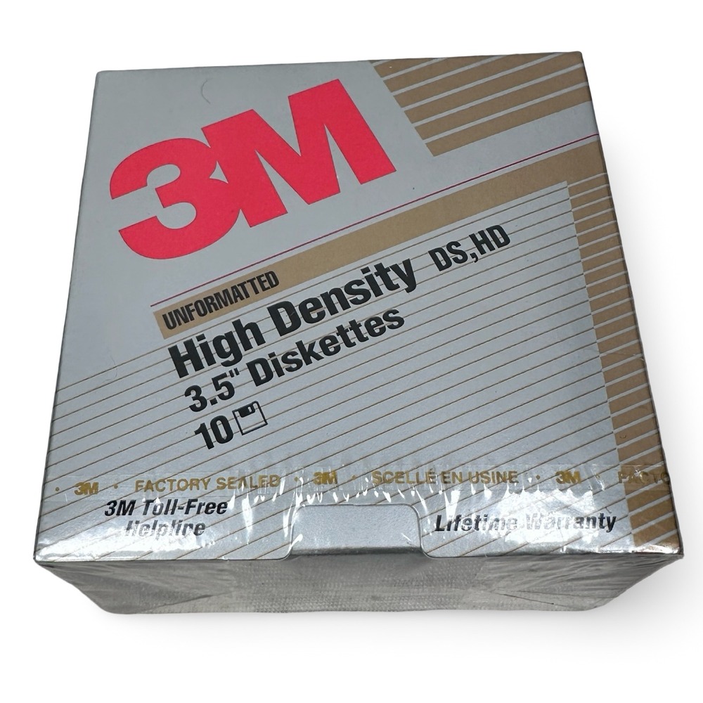 3M 3.5" High Density Diskettes Unformatted 10 Pack Sealed 1996 Gray 12513